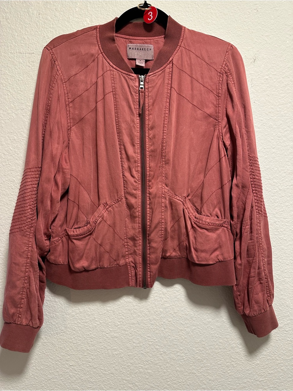 Marrakech Women’s Medium Dusty Rose Bomber Jacket Quilted Moto Full Zip Cotton